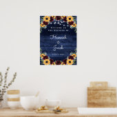 Rustic Wood Sunflower Navy String Lights Wedding Poster (Keuken)