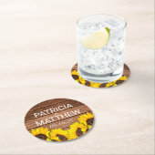 Rustic Wood Sunflower Personalized Wedding Favor Ronde Kartonnen Onderzetter (Insitu)
