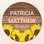 Rustic Wood Sunflower Personalized Wedding Favor Ronde Kartonnen Onderzetter (Voorkant)