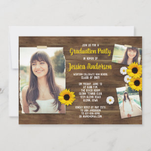 Rustic Wood Sunflower Photo Template Afstuderen Kaart