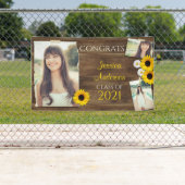 Rustic Wood Sunflower Photo Template Afstuderen Spandoek (Insitu)