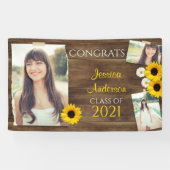 Rustic Wood Sunflower Photo Template Afstuderen Spandoek (Horizontaal)