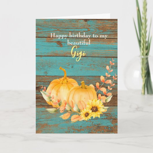 Rustic Wood Sunflower Pumpkin Herfst Birthday Gigi Kaart (Voorkant)
