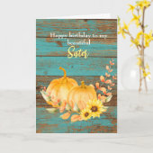 Rustic Wood Sunflower Pumpkin Herfst Birthday Zust Kaart (Gele Bloem)