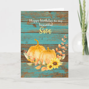 Rustic Wood Sunflower Pumpkin Herfst Birthday Zust Kaart