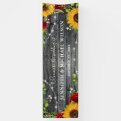 Rustic Wood Sunflower Red Rose Welcome Wedding Spandoek (Verticaal)