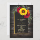 Rustic Wood Sunflower Roos Engagement Party Kaart (Voorkant)