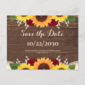 Rustic Wood Sunflower Rozen Wedding Save the Date Briefkaart (Voorkant)