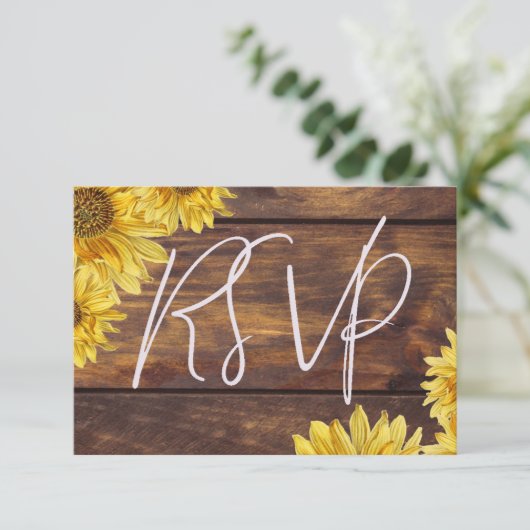 Rustic Wood Sunflower RSVP Response Kaart (Staand voorkant)