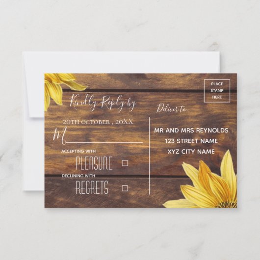Rustic Wood Sunflower RSVP Response Kaart (Achterkant)