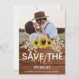 Rustic Wood Sunflower Save the Date Aankondiging