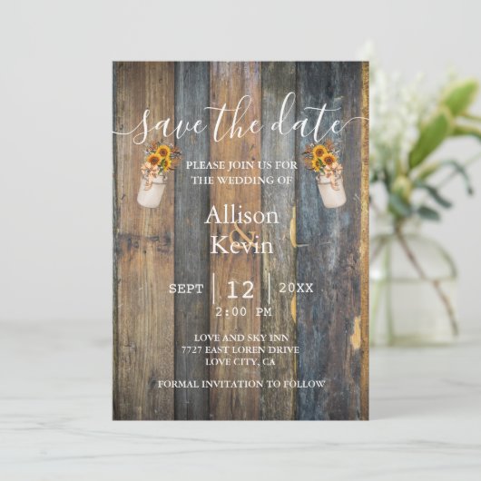 Rustic Wood Sunflower Save the Date Fall Wedding N Kaart (Staand voorkant)