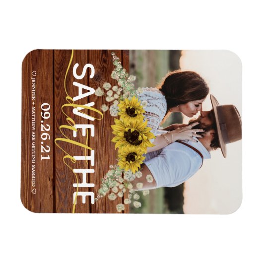 Rustic Wood Sunflower Save the Date Magneet (Horizontaal)