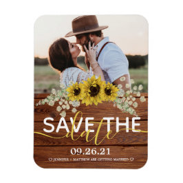 Rustic Wood Sunflower Save the Date Magneet