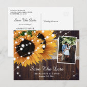 Rustic Wood Sunflower Save the Date Photo Aankondigingskaart (Voorkant / Achterkant)