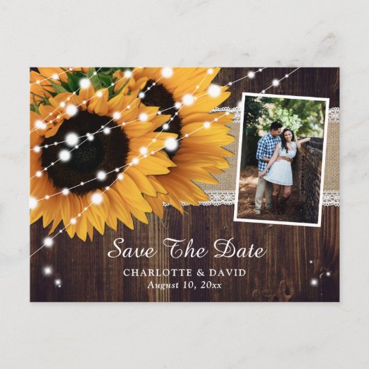 Rustic Wood Sunflower Save the Date Photo Aankondigingskaart (Voorkant)