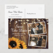 Rustic Wood Sunflower Save the Date Photo Aankondigingskaart (Voorkant / Achterkant)