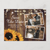 Rustic Wood Sunflower Save the Date Photo Aankondigingskaart (Voorkant)