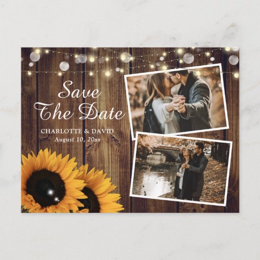 Rustic Wood Sunflower Save the Date Photo Aankondigingskaart (Voorkant)
