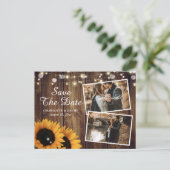 Rustic Wood Sunflower Save the Date Photo Aankondigingskaart (Staand voorkant)