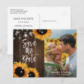 Rustic Wood Sunflower Save the Date Photo Briefkaa Aankondigingskaart (Voorkant / Achterkant)