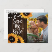 Rustic Wood Sunflower Save the Date Photo Briefkaa Aankondigingskaart (Voorkant / Achterkant)
