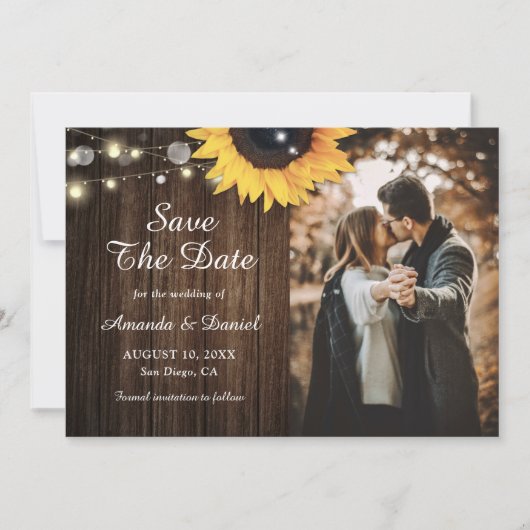 Rustic Wood Sunflower Save the Date Photo Cards (Voorkant)