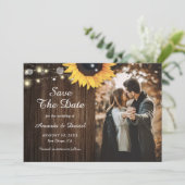 Rustic Wood Sunflower Save the Date Photo Cards (Staand voorkant)