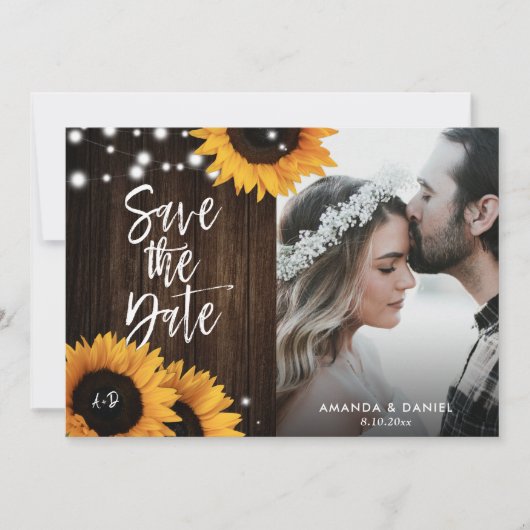 Rustic Wood Sunflower Save the Date Photo Cards (Voorkant)