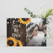 Rustic Wood Sunflower Save the Date Photo Cards (Staand voorkant)