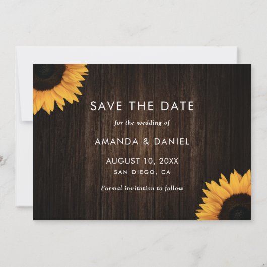 Rustic Wood Sunflower Save the Date Photo Cards (Achterkant)