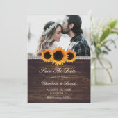 Rustic Wood & Sunflower Save the Date Photo Cards (Staand voorkant)