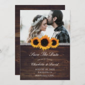 Rustic Wood & Sunflower Save the Date Photo Cards (Voorkant / Achterkant)