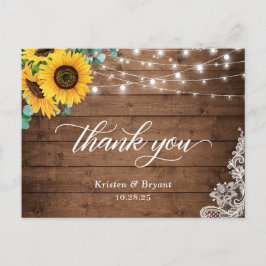 Rustic Wood Sunflower String Lights Hartelijk dank Briefkaart