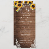 Rustic Wood Sunflower String Lights Lace Mason Jar Programmakaart (Voorkant / Achterkant)