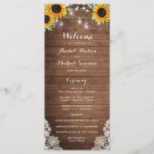 Rustic Wood Sunflower String Lights Lace Mason Jar Programmakaart (Voorkant)