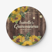 Rustic Wood Sunflower String Lights Quinceañera Papieren Bordje (Voorkant)