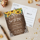 Rustic Wood Sunflower String Lights Save the Date Briefkaart