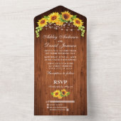 Rustic Wood Sunflower String Lights Wedding All In One Uitnodiging (Binnen)
