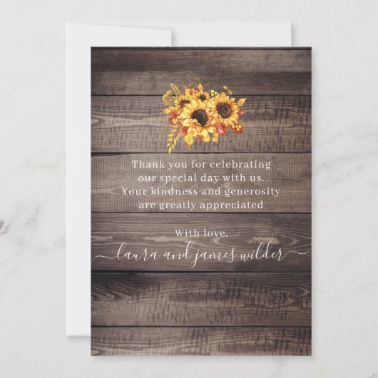 Rustic Wood Sunflower String Lights Wedding Bedankkaart (Achterkant)