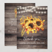 Rustic Wood Sunflower String Lights Wedding Bedankkaart (Voorkant / Achterkant)