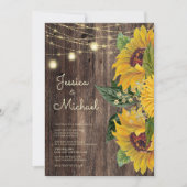 Rustic Wood Sunflower String Lights Wedding Kaart (Voorkant)