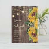 Rustic Wood Sunflower String Lights Wedding Kaart (Staand voorkant)