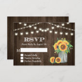 Rustic Wood Sunflower String Lights Wedding RSVP (Voorkant / Achterkant)
