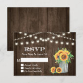 Rustic Wood Sunflower String Lights Wedding RSVP Kaartje (Voorkant / Achterkant)