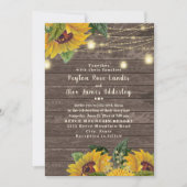 Rustic Wood Sunflower Twinkle Light Wedding Kaart (Voorkant)