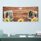 Rustic Wood Sunflower Two Photo Afstuderen Spandoek (Beurs)