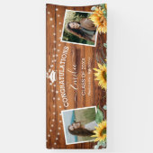Rustic Wood Sunflower Two Photo Afstuderen Spandoek (Verticaal)