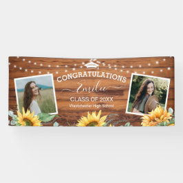 Rustic Wood Sunflower Two Photo Afstuderen Spandoek