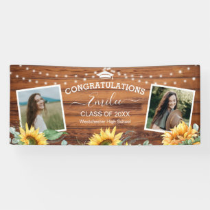 Rustic Wood Sunflower Two Photo Afstuderen Spandoek